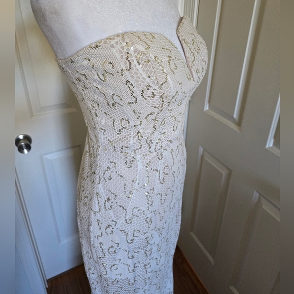 Strapless Sequin Lace Gown M Nude Maxi Formal Dress NWT - Picture 3 of 8